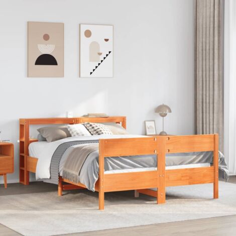 Bed Frame without Mattress Wax Brown 150x200 cm King Size Solid Wood Pine vidaXL