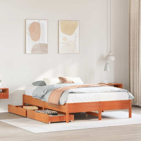 Bed Frame without Mattress Wax Brown 150x200 cm King Size Solid Wood Pine vidaXL