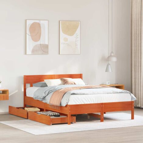 Bed Frame without Mattress Wax Brown 150x200 cm King Size Solid Wood Pine vidaXL