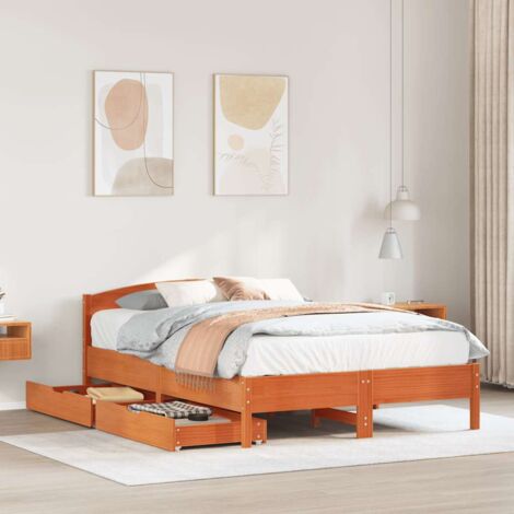 Bed Frame without Mattress Wax Brown 150x200 cm King Size Solid Wood Pine vidaXL
