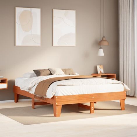 Bed Frame without Mattress Wax Brown 150x200 cm King Size Solid Wood Pine vidaXL