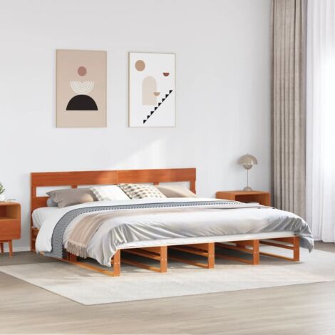Bed Frame without Mattress Wax Brown 180x200 cm Super King Solid Wood Pine vidaXL
