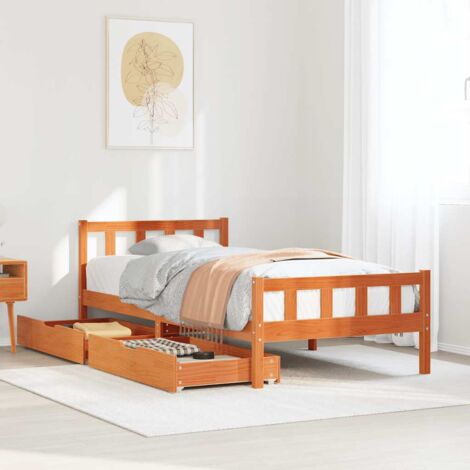 Bed Frame without Mattress Wax Brown 75x190 cm Small Single Solid Wood Pine vidaXL