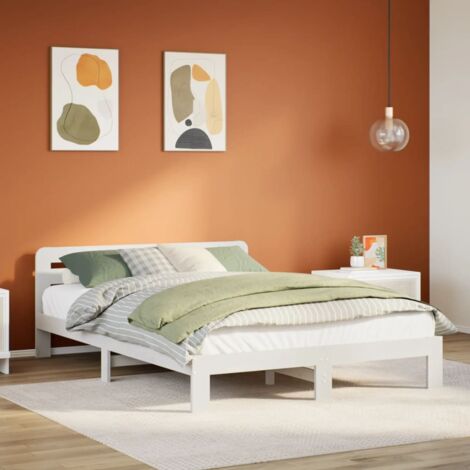 Bed Frame without Mattress White 135x190 cm Double Solid Wood Pine vidaXL