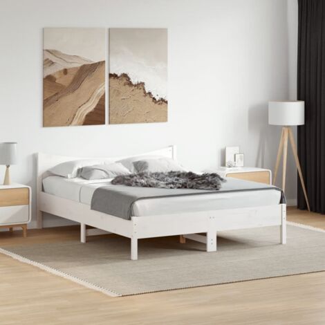 Bed Frame without Mattress White 150x200 cm King Size Solid Wood Pine vidaXL