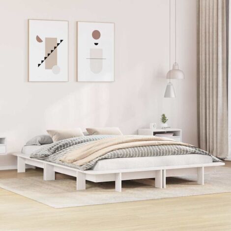 Bed Frame without Mattress White 150x200 cm King Size Solid Wood Pine vidaXL