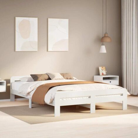 Bed Frame without Mattress White 150x200 cm King Size Solid Wood Pine vidaXL