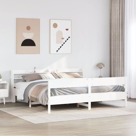 Bed Frame without Mattress White 180x200 cm Super King Solid Wood Pine vidaXL