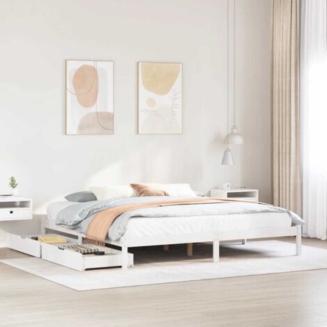 Bed Frame without Mattress White 180x200 cm Super King Solid Wood Pine vidaXL