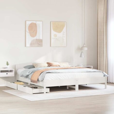 Bed Frame without Mattress White 180x200 cm Super King Solid Wood Pine vidaXL