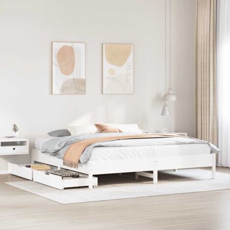 Bed Frame without Mattress White 180x200 cm Super King Solid Wood Pine vidaXL