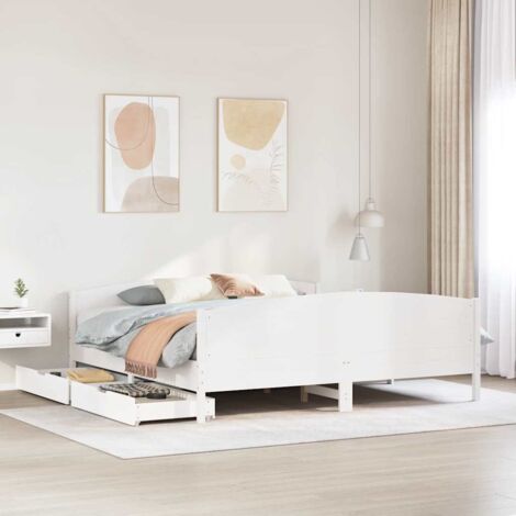 Bed Frame without Mattress White 180x200 cm Super King Solid Wood Pine vidaXL