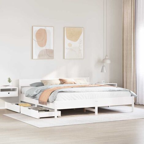 Bed Frame without Mattress White 180x200 cm Super King Solid Wood Pine vidaXL