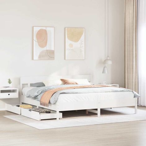 Bed Frame without Mattress White 180x200 cm Super King Solid Wood Pine vidaXL