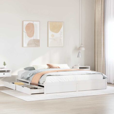 Bed Frame without Mattress White 180x200 cm Super King Solid Wood Pine vidaXL