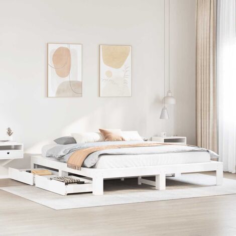 Bed Frame without Mattress White 180x200 cm Super King Solid Wood Pine vidaXL