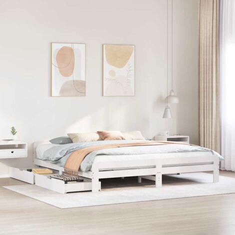 Bed frame without Mattress White 180x200 cm Super King Solid Wood Pine vidaXL