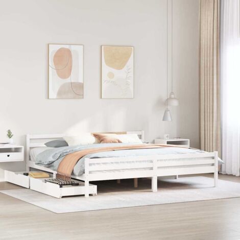 Bed Frame without Mattress White 200x200 cm Solid Wood Pine vidaXL