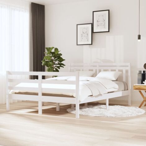 Bed Frame without Mattress White Double Solid Wood vidaXL