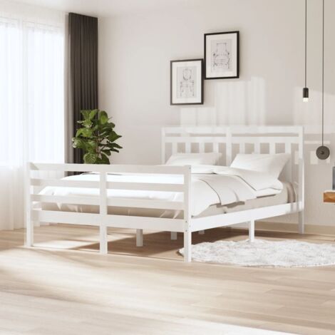Bed Frame without Mattress White King Size Solid Wood vidaXL