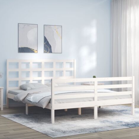 Bed Frame without Mattress White King Size Solid Wood vidaXL