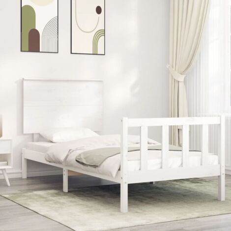 Bed Frame without Mattress White Single Solid Wood Pine vidaXL