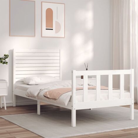 Bed Frame without Mattress White Single Solid Wood Pine vidaXL