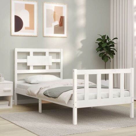 Bed Frame without Mattress White Single Solid Wood Pine vidaXL