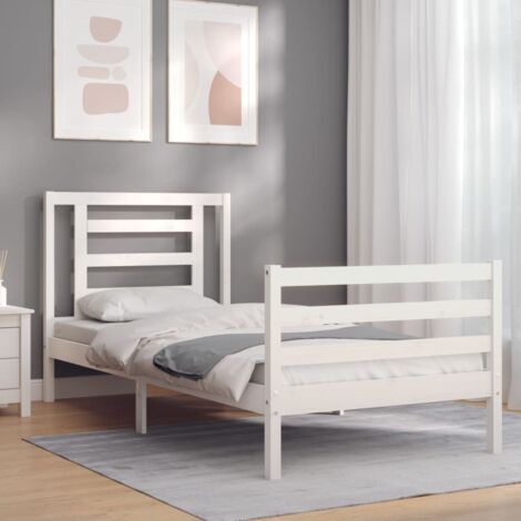 Bed Frame without Mattress White Single Solid Wood vidaXL