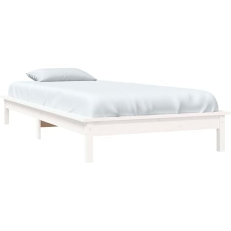 JINLEFU Bed Frame without Mattress White Single Solid Wood vidaXL