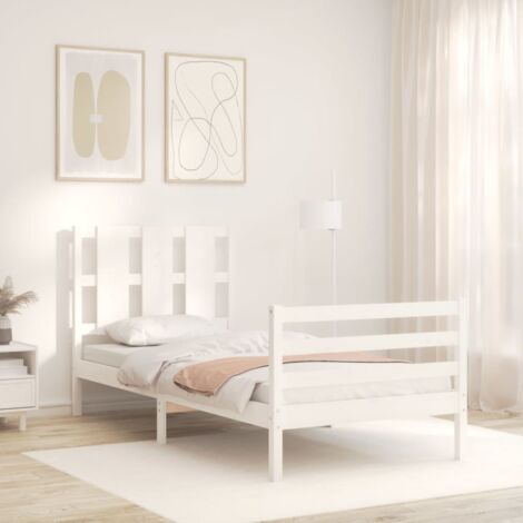 Bed Frame without Mattress White Single Solid Wood vidaXL