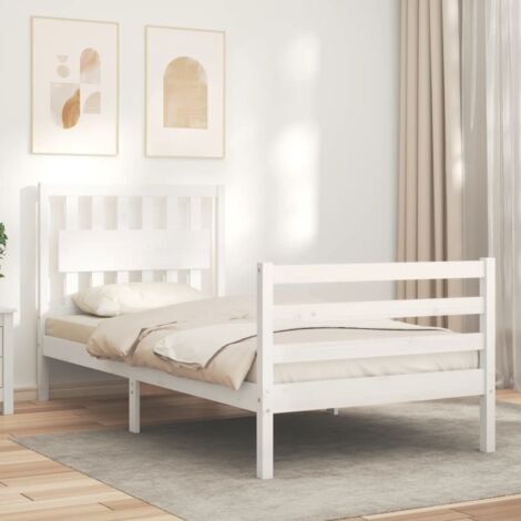 Bed Frame without Mattress White Single Solid Wood vidaXL