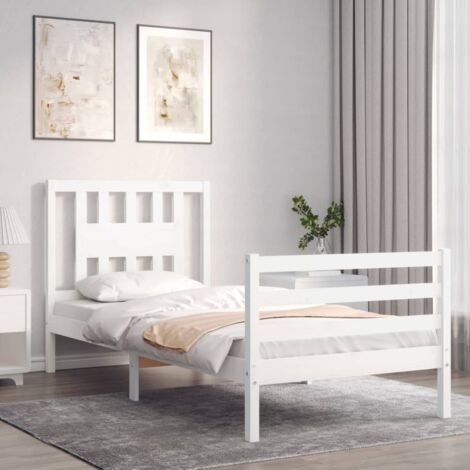 Bed Frame without Mattress White Single Solid Wood vidaXL