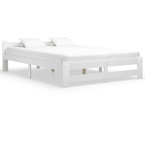 Bed Frame without Mattress White Solid Pine Wood 140x200 cm vidaXL