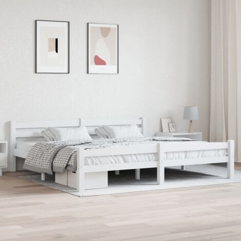 Bed Frame without Mattress White Solid Pinewood 200x200 cm vidaXL
