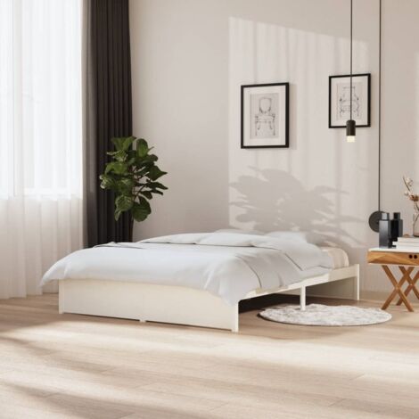 Bed Frame without Mattress White Solid Wood 150x200 cm King Size King Size vidaXL