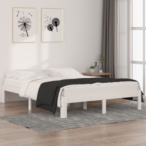 Bed Frame without Mattress White Solid Wood 150x200cm King Size vidaXL