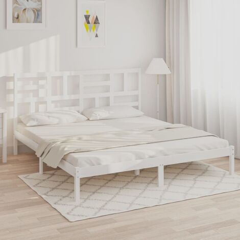Bed Frame without Mattress White Solid Wood 180x200 cm Super King vidaXL