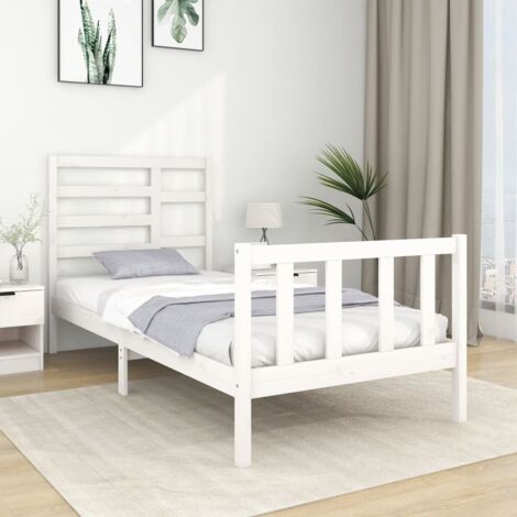 Bed Frame without Mattress White Solid Wood 90x190 cm Single vidaXL