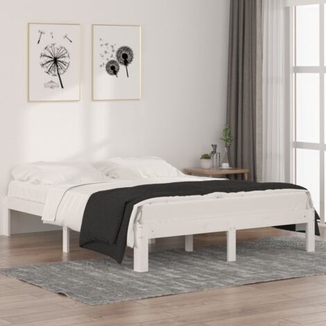 Bed Frame without Mattress White Solid Wood Pine 140x190cm vidaXL