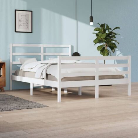 Bed Frame without Mattress White Solid Wood Pine 140x200 cm vidaXL