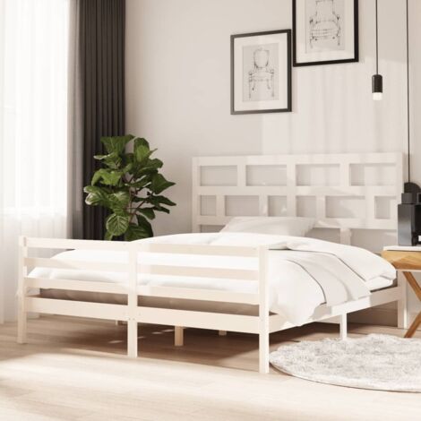 Bed Frame without Mattress White Solid Wood Super King Size vidaXL