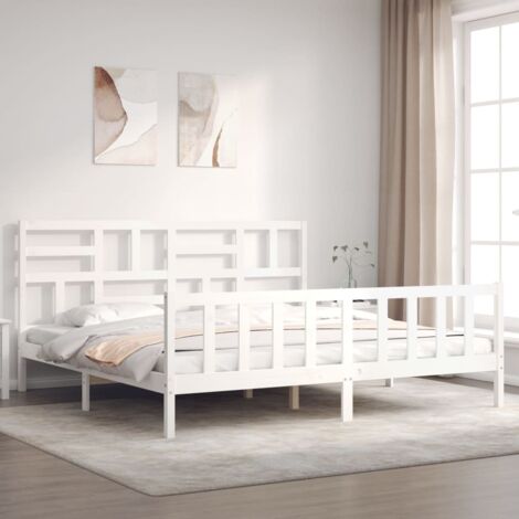 Bed Frame without Mattress White Super King Size Solid Wood Pine vidaXL