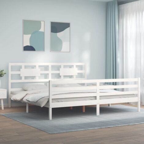 Bed Frame without Mattress White Super King Size Solid Wood vidaXL