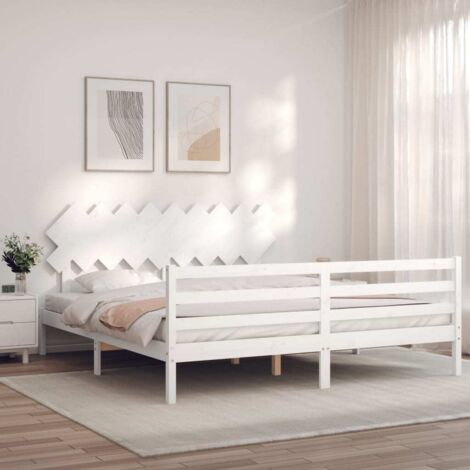 Bed Frame without Mattress White Super King Size Solid Wood vidaXL