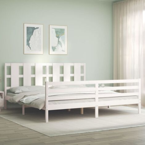 Bed Frame without Mattress White Super King Size Solid Wood vidaXL
