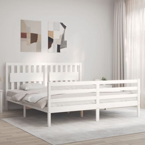 Bed Frame without Mattress White Super King Size Solid Wood vidaXL
