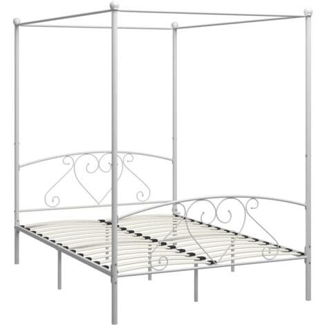 Bed Frame without Mattress with Canopy White 140x200 cm Metal vidaXL