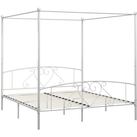 Bed Frame without Mattress with Canopy White 180x200 cm Super King Metal vidaXL