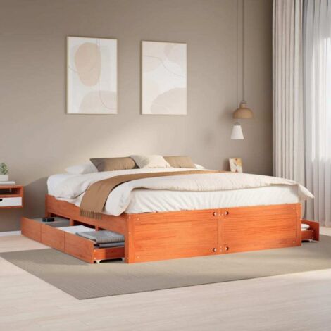 Bed Frame without Mattress with Drawers Wax Brown 180x200 cm Super King Solid Wood Pine vidaXL